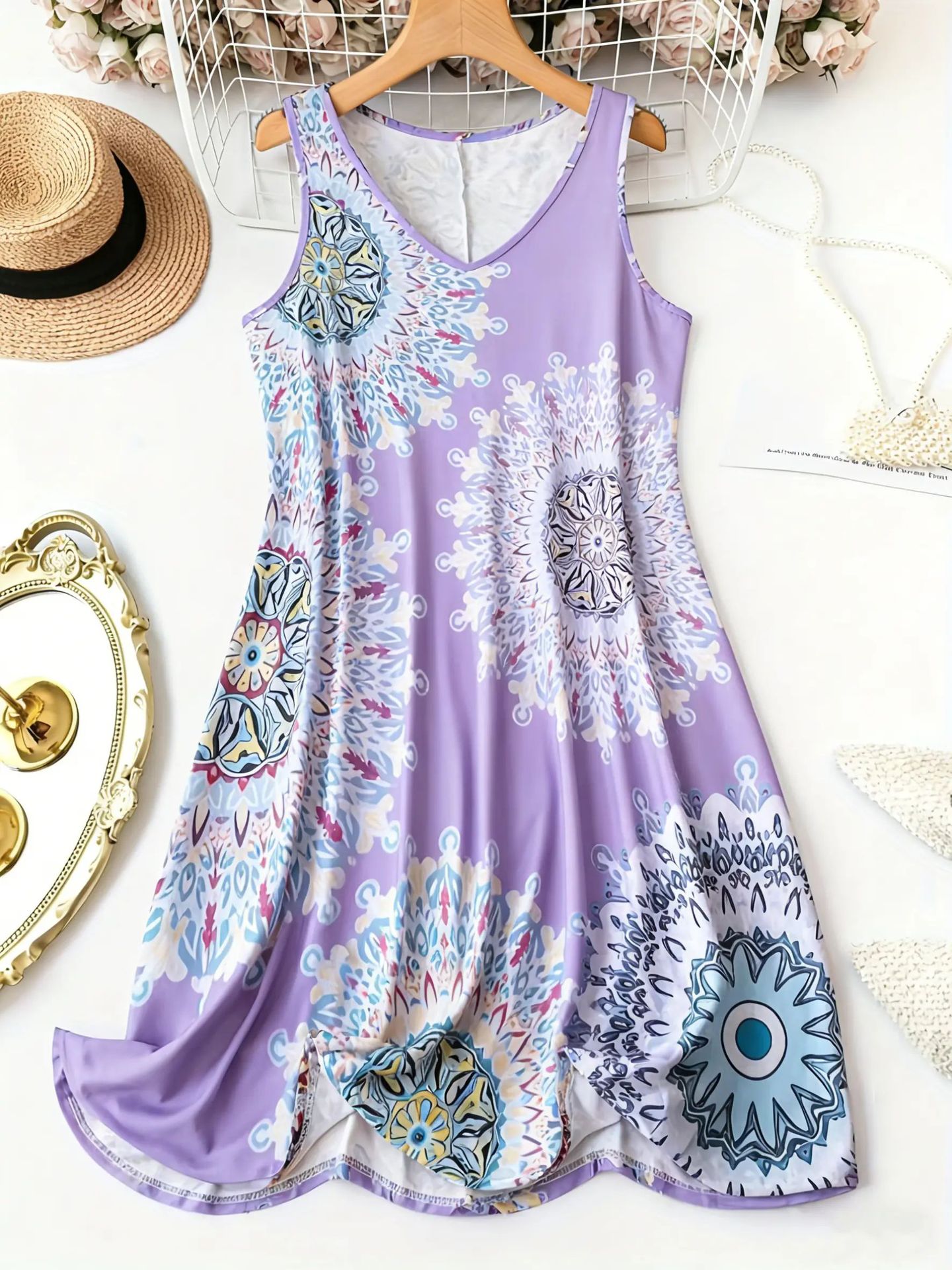 Women's Fashion Printed V-neck Sleeveless Dress