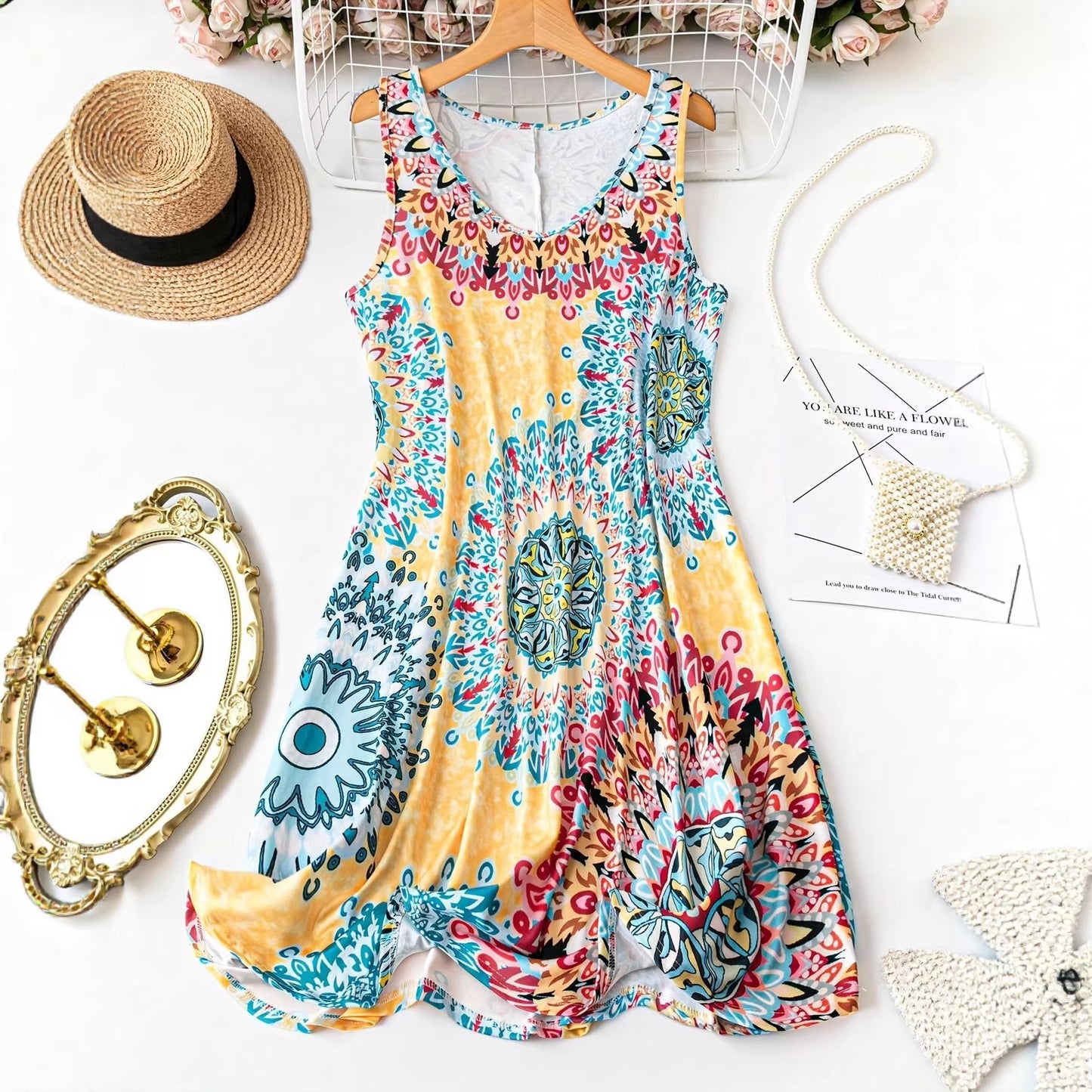 Women's Fashion Printed V-neck Sleeveless Dress