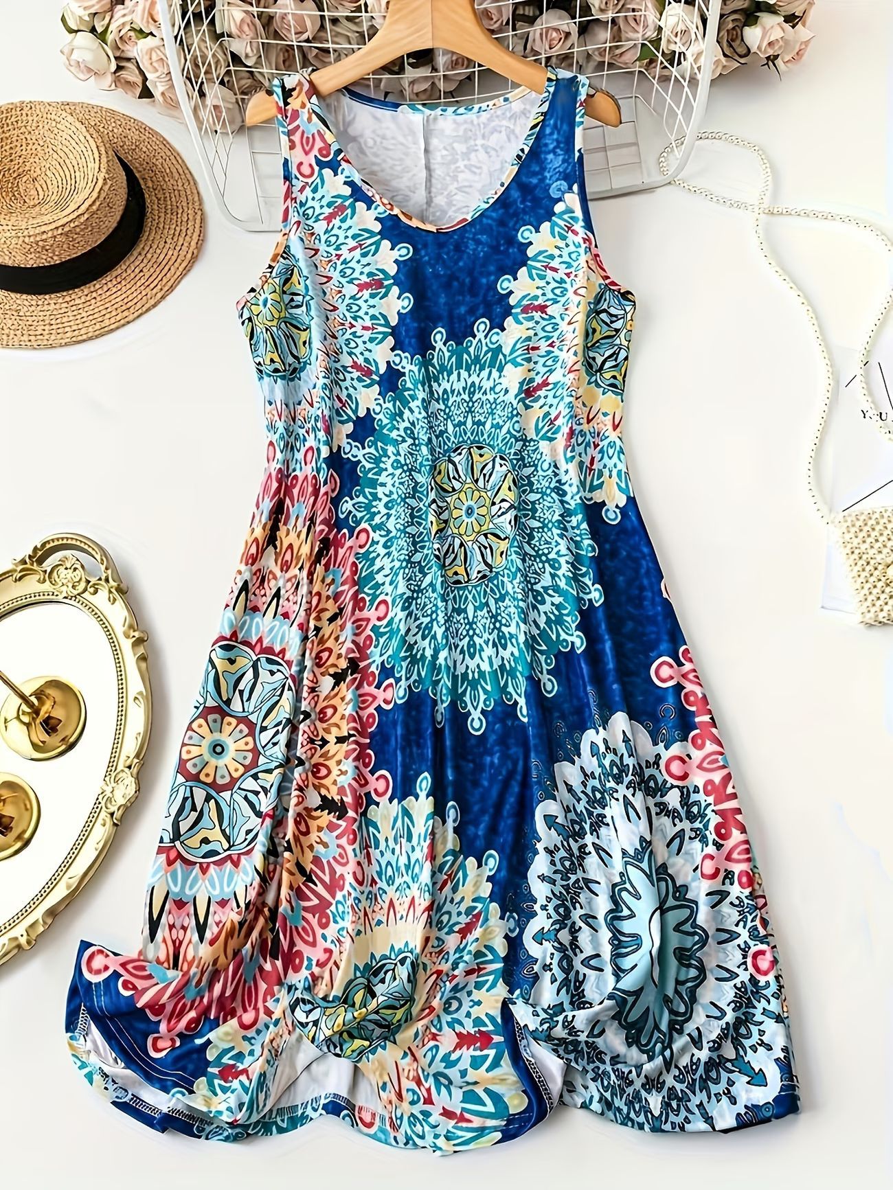 Women's Fashion Printed V-neck Sleeveless Dress