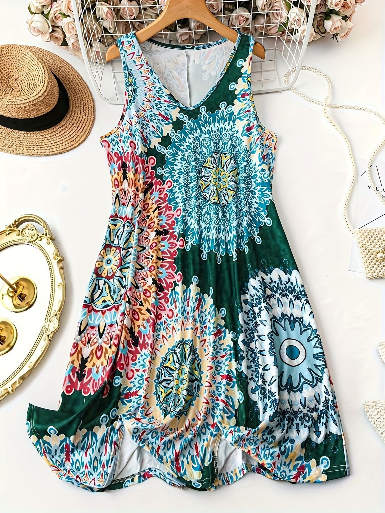 Women's Fashion Printed V-neck Sleeveless Dress