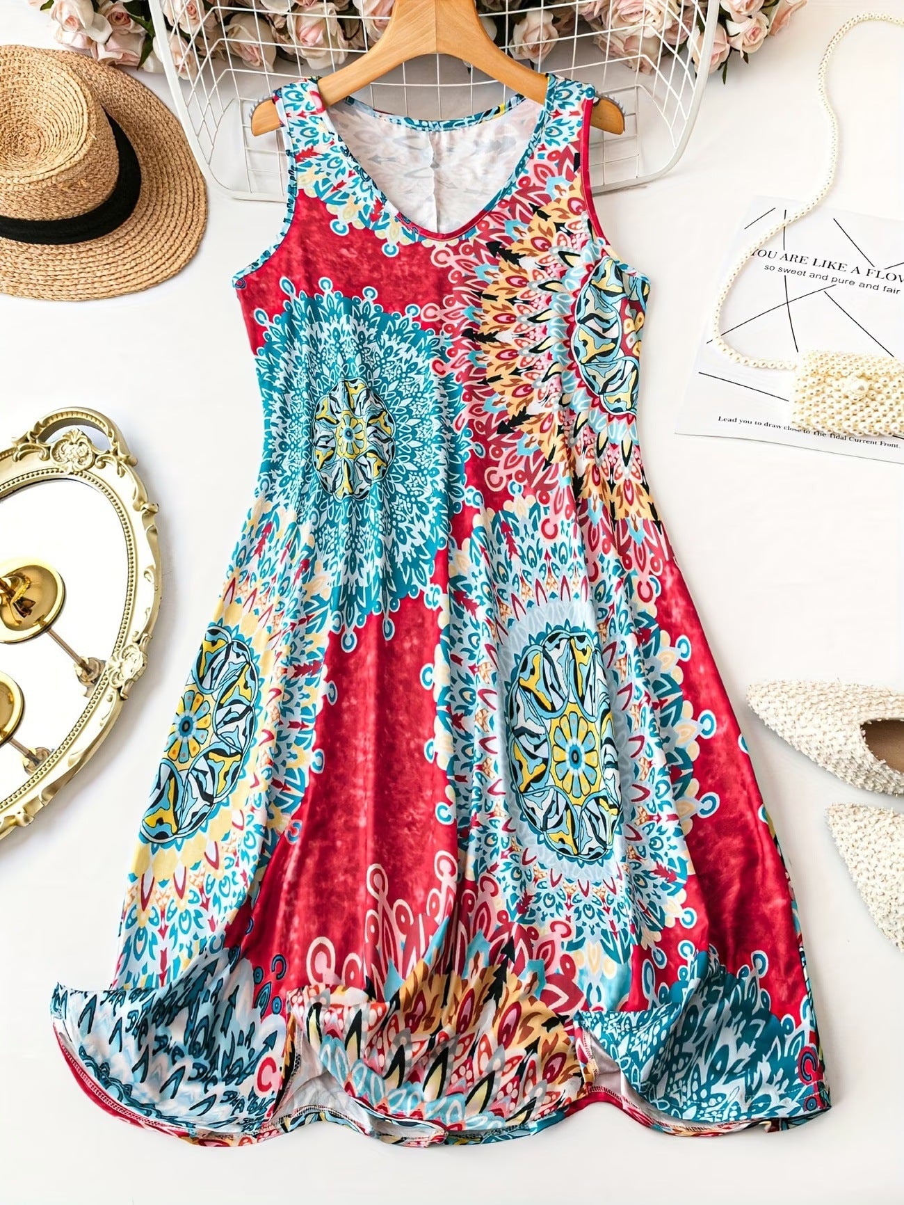Women's Fashion Printed V-neck Sleeveless Dress