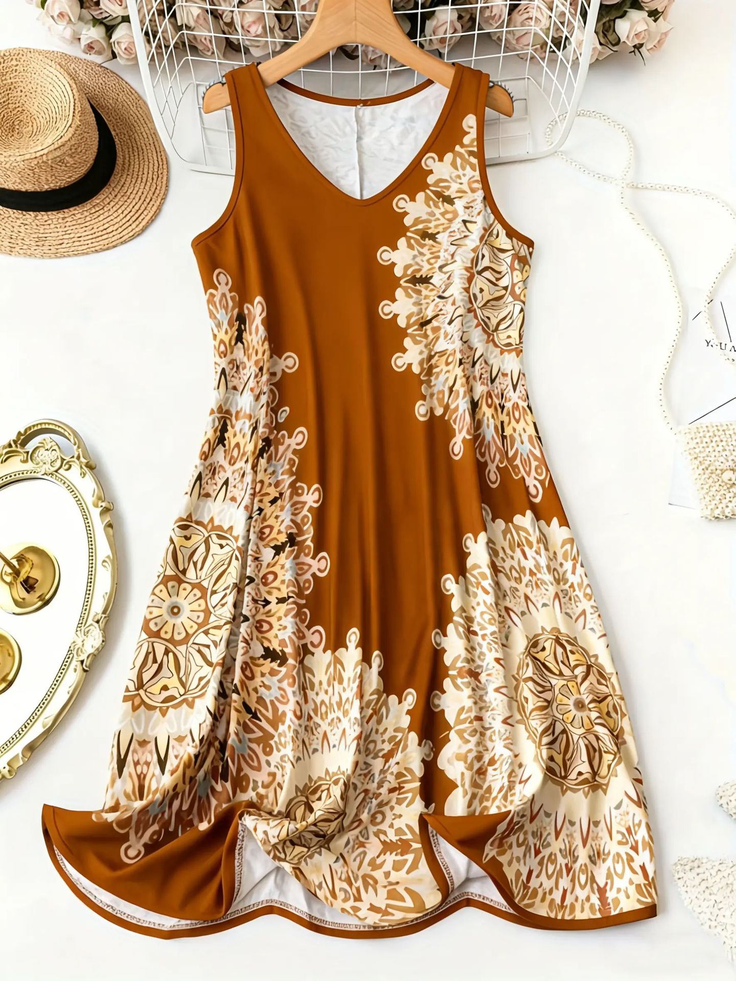 Women's Fashion Printed V-neck Sleeveless Dress