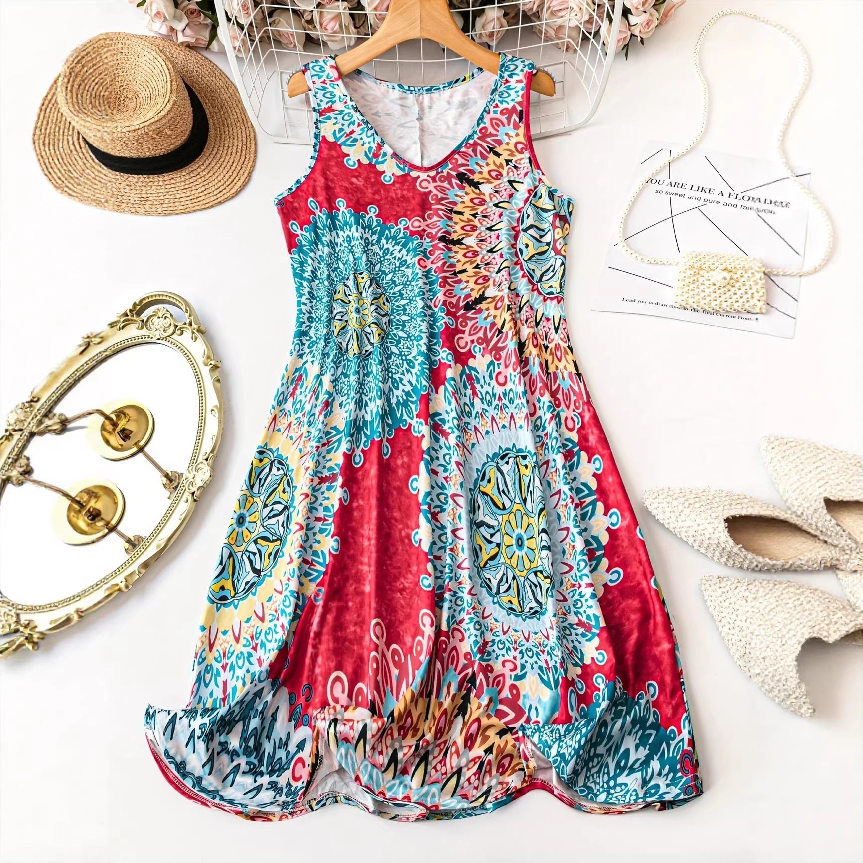 Women's Fashion Printed V-neck Sleeveless Dress