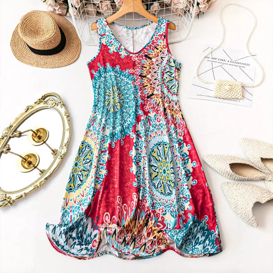 Women's Fashion Printed V-neck Sleeveless Dress
