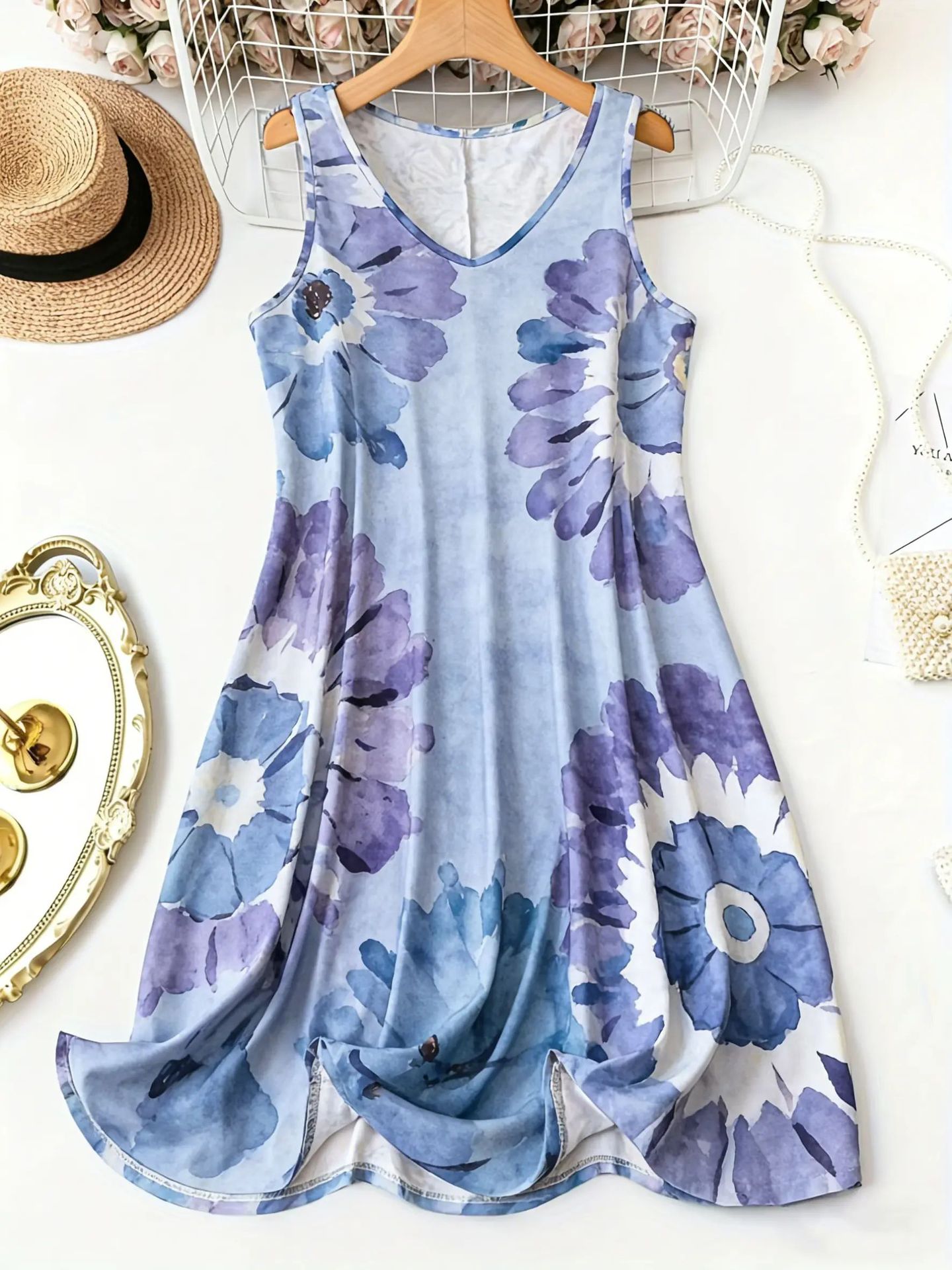Women's Fashion Printed V-neck Sleeveless Dress