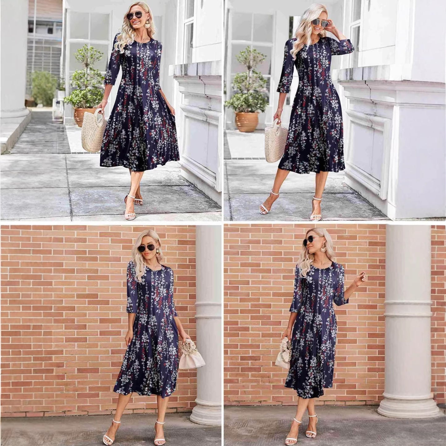 Women's Fashion Floral Slim-fit Short-sleeve Dress